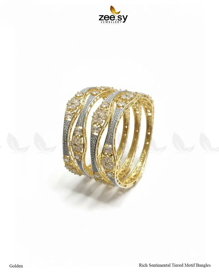 Rich Sentimental Tiered Motif Bangles - Two Tone BANGLES - Zeesy Jewellery Pakistan | Premium Artificial & Imitation Jewellery