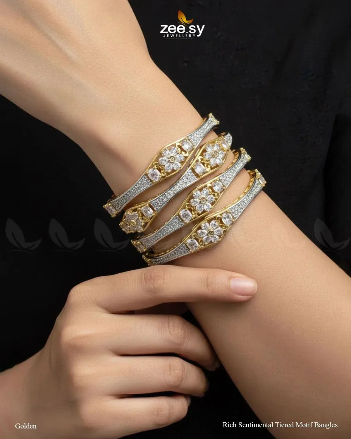Rich Sentimental Tiered Motif Bangles - Two Tone BANGLES - Zeesy Jewellery Pakistan | Premium Artificial & Imitation Jewellery