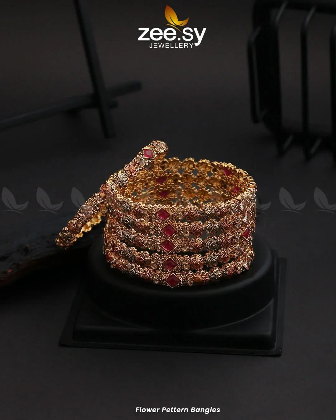 Flower Pettern Bangles Red Bangles - Zeesy Jewellery Pakistan | Premium Artificial & Imitation Jewellery