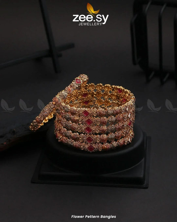 Flower Pettern Bangles Red Bangles - Zeesy Jewellery Pakistan | Premium Artificial & Imitation Jewellery