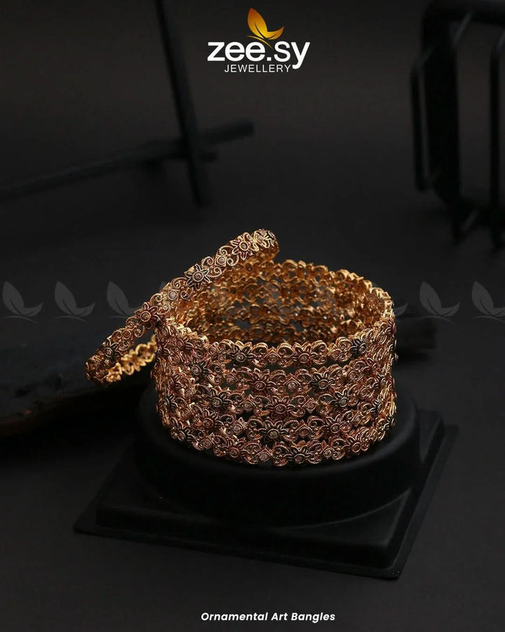 Ornamental Art Bangles Champagne Bangles - Zeesy Jewellery Pakistan | Premium Artificial & Imitation Jewellery