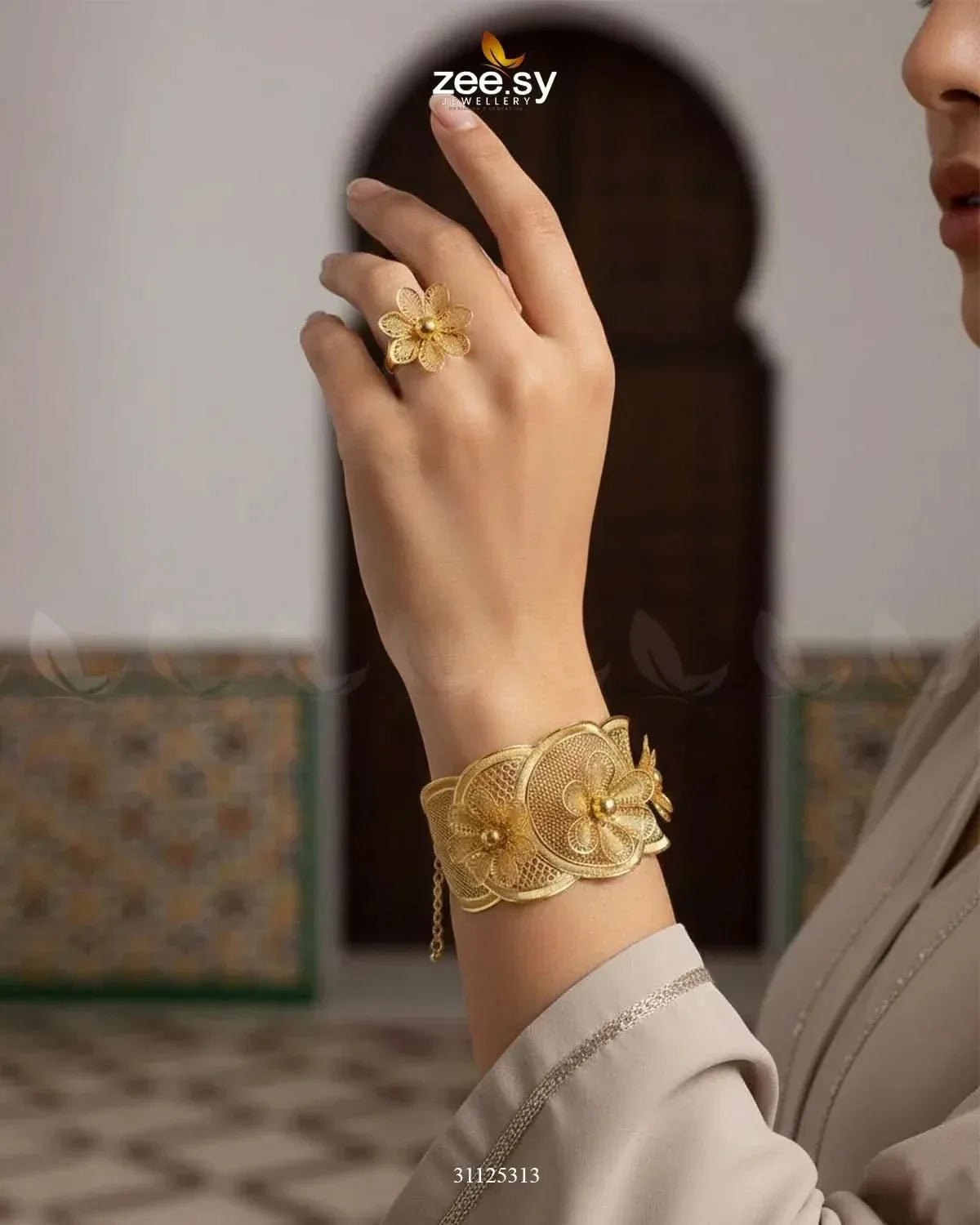 Grand Floral Statement Bangle Ring Set BANGLES - Zeesy Jewellery Pakistan | Premium Artificial & Imitation Jewellery
