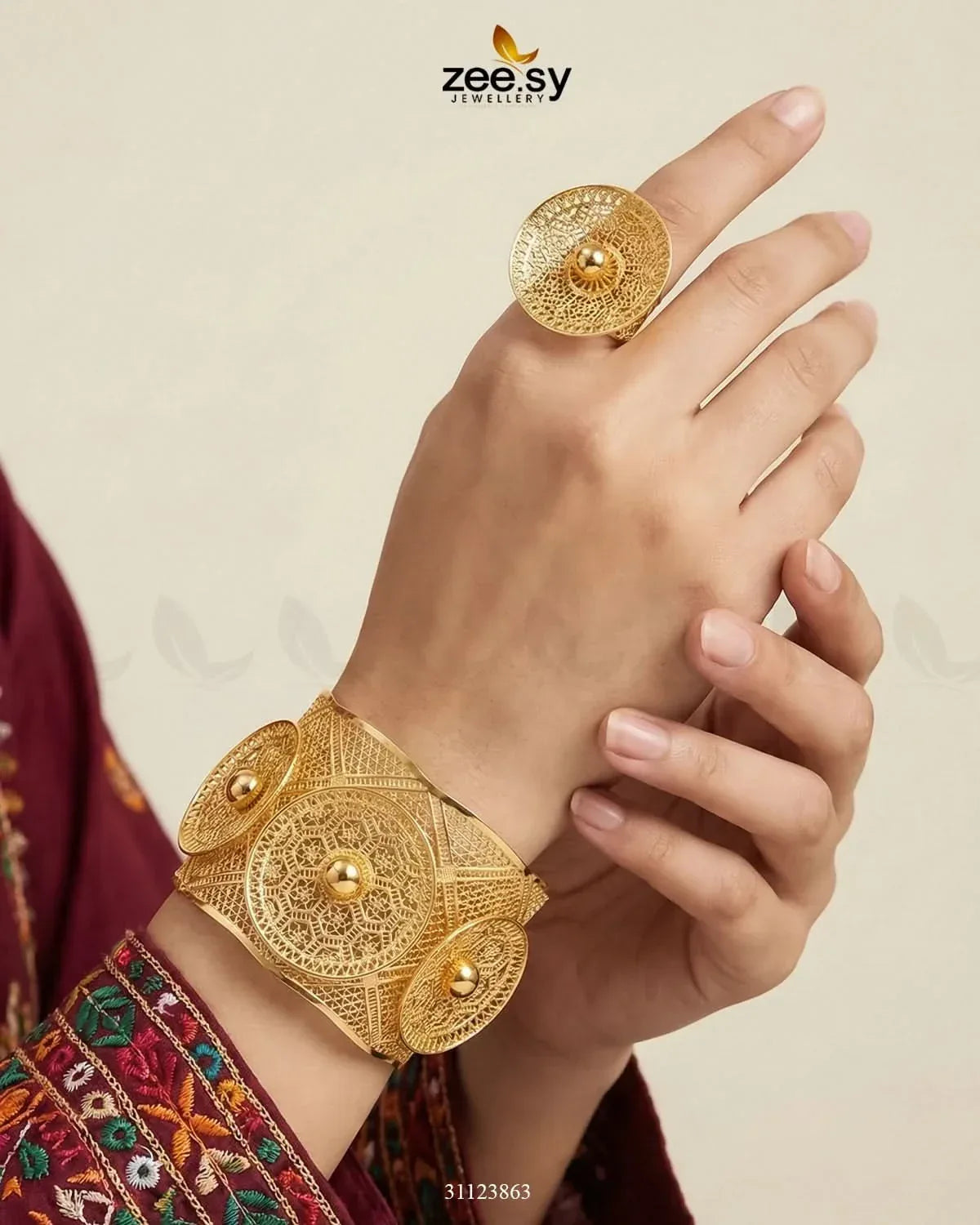 Sculpted Botanical Baai Bangle Ring Set BANGLES - Zeesy Jewellery Pakistan | Premium Artificial & Imitation Jewellery