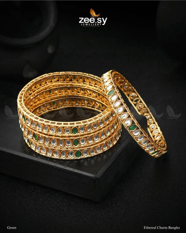 Ethereal Charm Bangles Green Bangles - Zeesy Jewellery Pakistan | Premium Artificial & Imitation Jewellery
