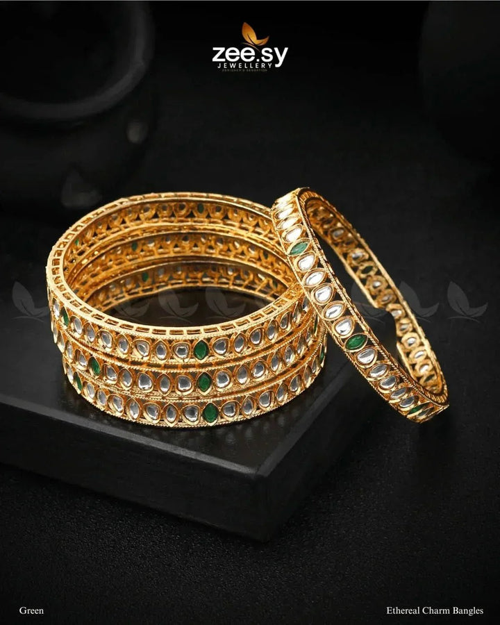 Ethereal Charm Bangles Green Bangles - Zeesy Jewellery Pakistan | Premium Artificial & Imitation Jewellery