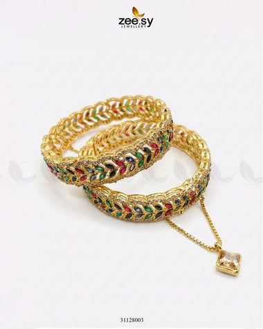 Leaf Vine Gems Stone Bangles Golden Multi BANGLES - Zeesy Jewellery Pakistan | Premium Artificial & Imitation Jewellery