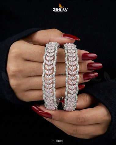 Leaf Vine Gems Stone Bangles Silver Mint Pink BANGLES - Zeesy Jewellery Pakistan | Premium Artificial & Imitation Jewellery