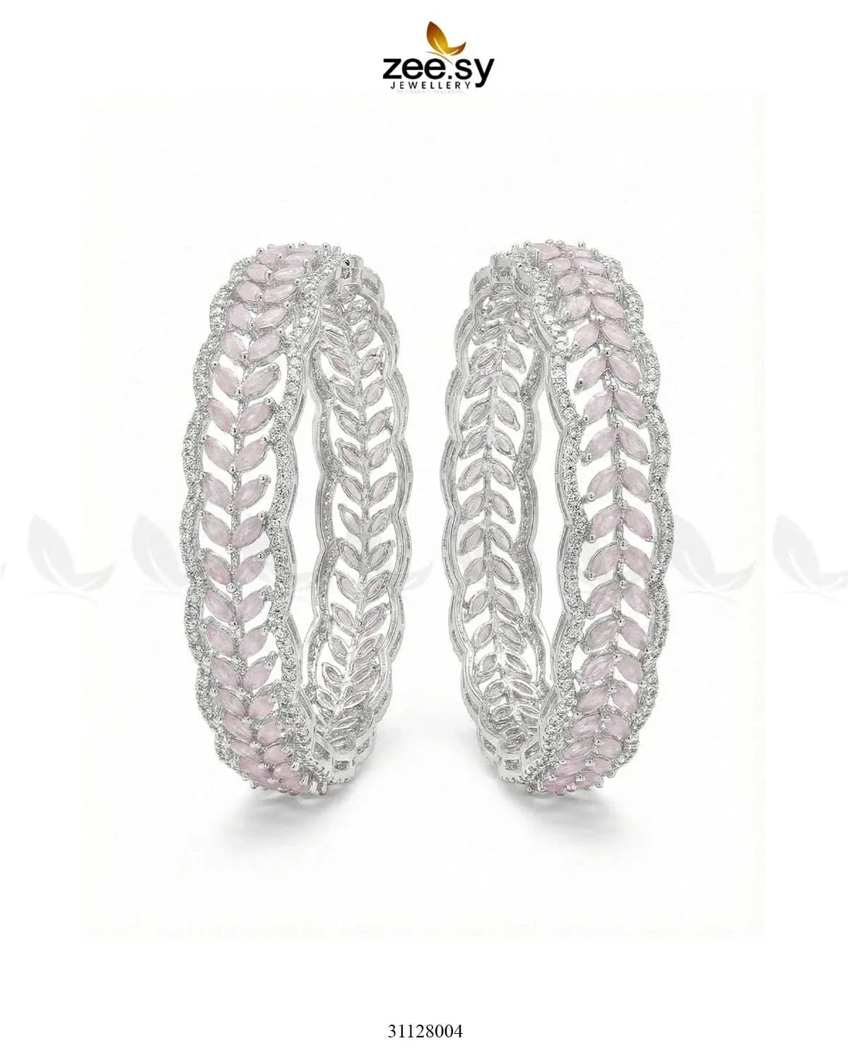 Leaf Vine Gems Stone Bangles Silver White BANGLES - Zeesy Jewellery Pakistan | Premium Artificial & Imitation Jewellery