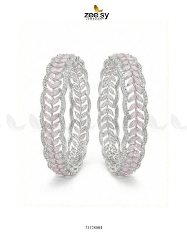Leaf Vine Gems Stone Bangles Silver White BANGLES - Zeesy Jewellery Pakistan | Premium Artificial & Imitation Jewellery