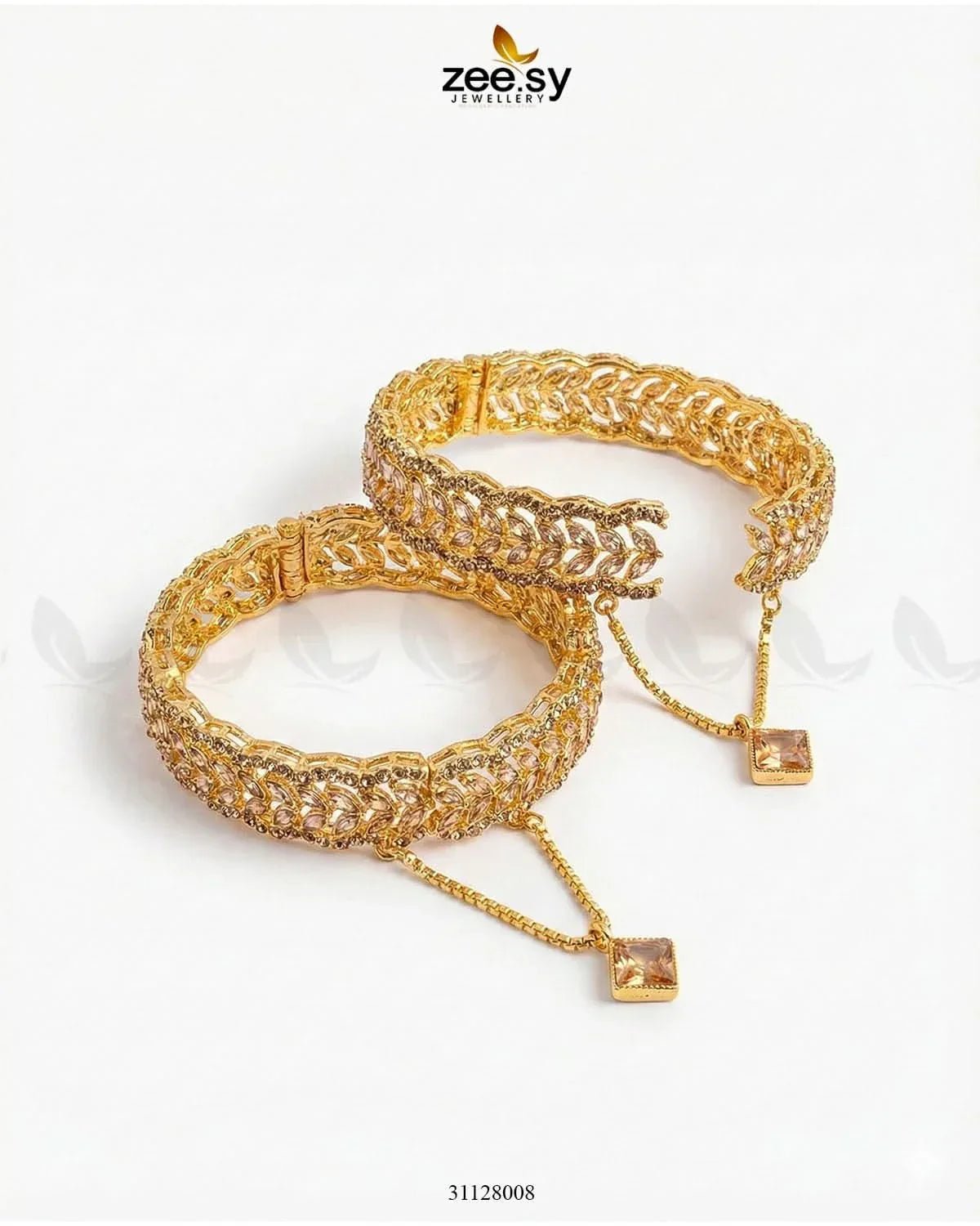 Leaf Vine Gems Stone Bangles Golden Champagne BANGLES - Zeesy Jewellery Pakistan | Premium Artificial & Imitation Jewellery