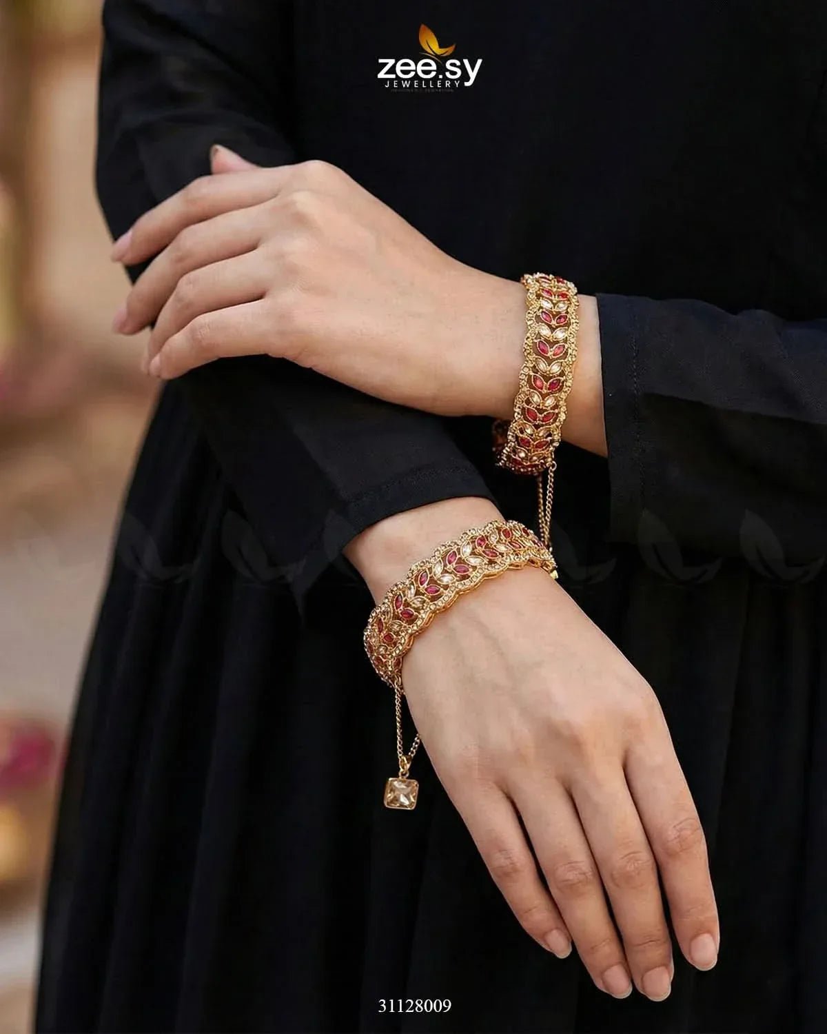 Leaf Vine Gems Stone Bangles BANGLES - Zeesy Jewellery Pakistan | Premium Artificial & Imitation Jewellery