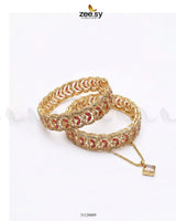 Leaf Vine Gems Stone Bangles Golden Red BANGLES - Zeesy Jewellery Pakistan | Premium Artificial & Imitation Jewellery
