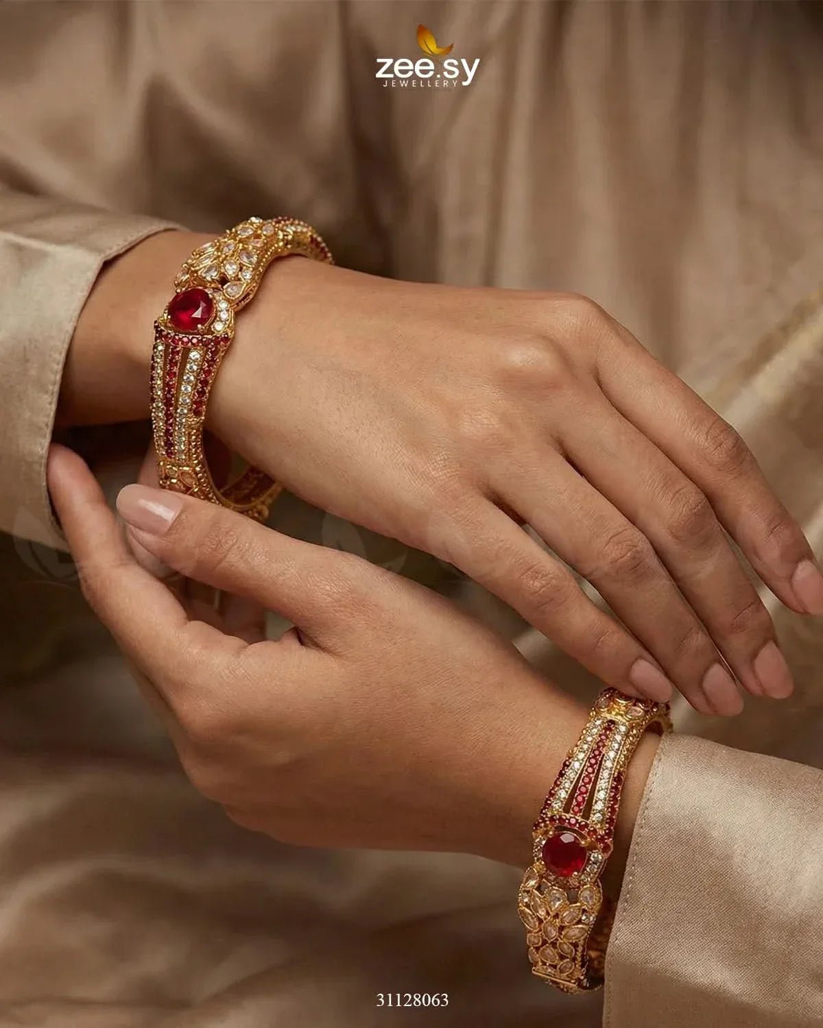 Royal Neel Cluster Pave Bangles Golden Red BANGLES - Zeesy Jewellery Pakistan | Premium Artificial & Imitation Jewellery