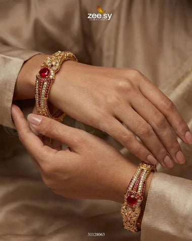 Royal Neel Cluster Pave Bangles Golden Red BANGLES - Zeesy Jewellery Pakistan | Premium Artificial & Imitation Jewellery