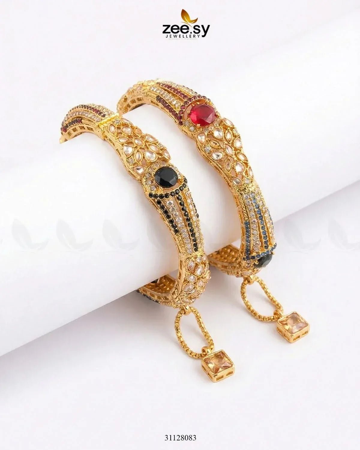 Royal Neel Cluster Pave Bangles Golden Multi BANGLES - Zeesy Jewellery Pakistan | Premium Artificial & Imitation Jewellery