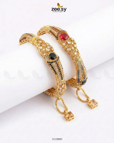 Royal Neel Cluster Pave Bangles Golden Multi BANGLES - Zeesy Jewellery Pakistan | Premium Artificial & Imitation Jewellery