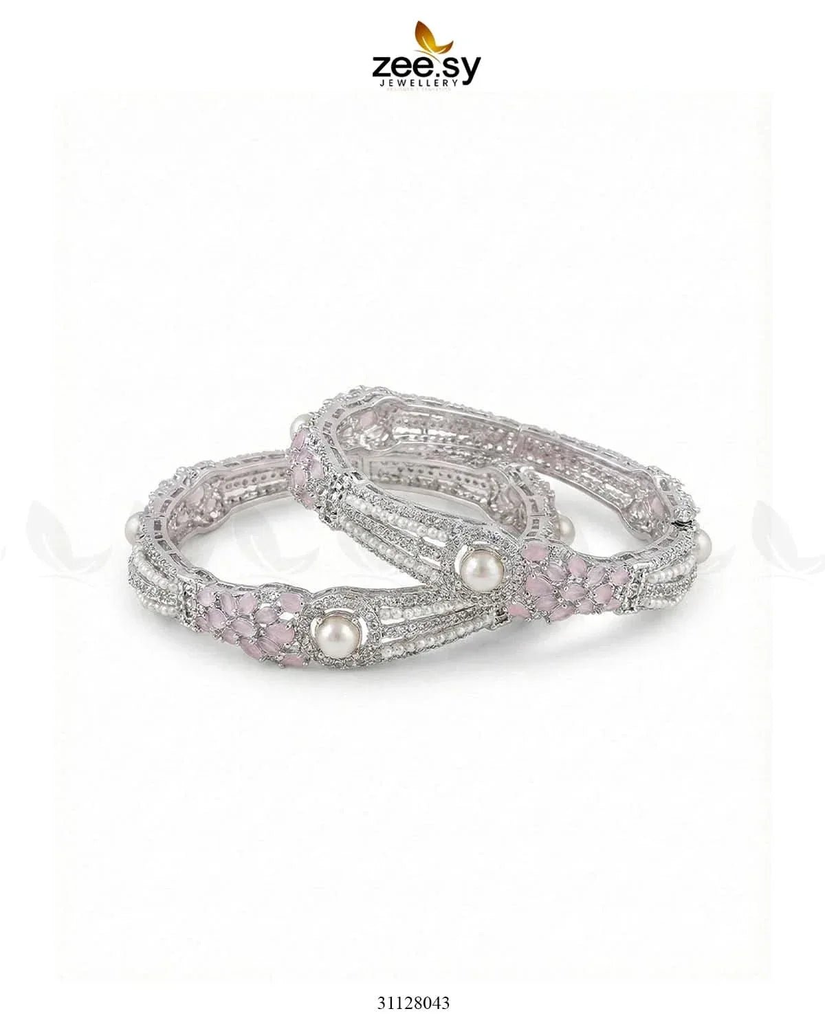 Royal Neel Cluster Pave Bangles Silver Mint Pink BANGLES - Zeesy Jewellery Pakistan | Premium Artificial & Imitation Jewellery