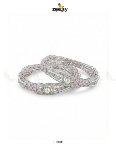 Royal Neel Cluster Pave Bangles Silver Mint Pink BANGLES - Zeesy Jewellery Pakistan | Premium Artificial & Imitation Jewellery