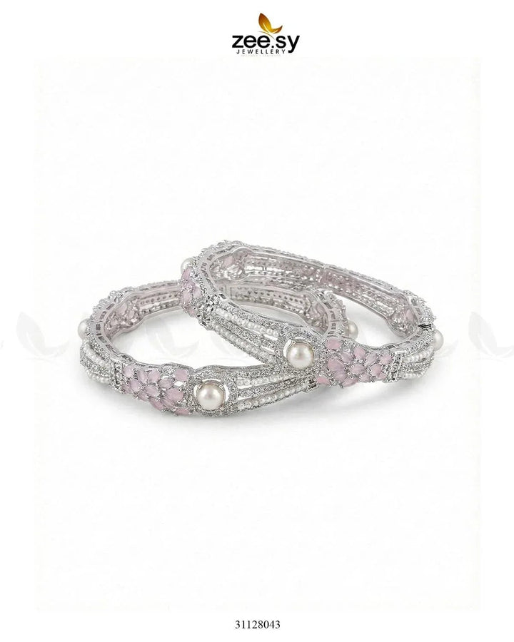 Royal Neel Cluster Pave Bangles Silver Mint Pink BANGLES - Zeesy Jewellery Pakistan | Premium Artificial & Imitation Jewellery
