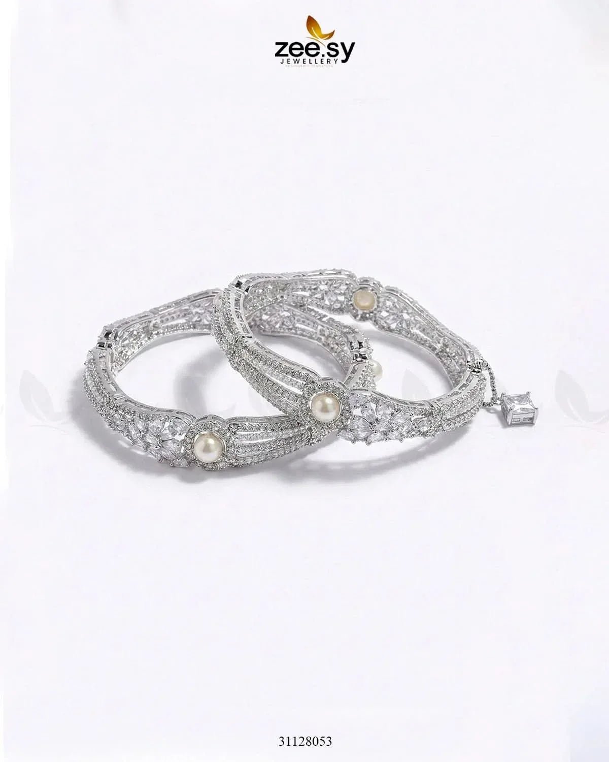 Royal Neel Cluster Pave Bangles Silver White BANGLES - Zeesy Jewellery Pakistan | Premium Artificial & Imitation Jewellery