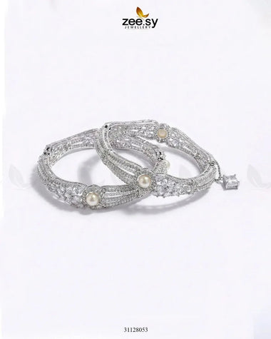 Royal Neel Cluster Pave Bangles Silver White BANGLES - Zeesy Jewellery Pakistan | Premium Artificial & Imitation Jewellery