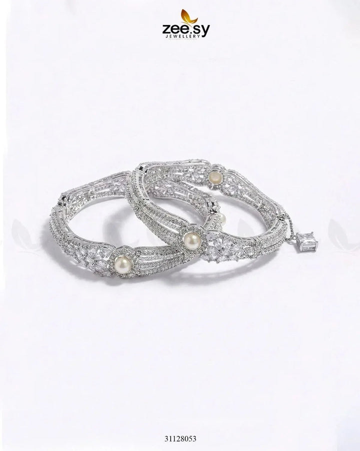 Royal Neel Cluster Pave Bangles Silver White BANGLES - Zeesy Jewellery Pakistan | Premium Artificial & Imitation Jewellery