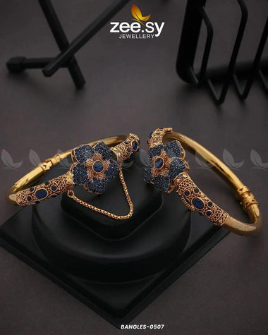 Floral Bold Gemstone Bangles Blue Bangles - Zeesy Jewellery Pakistan | Premium Artificial & Imitation Jewellery