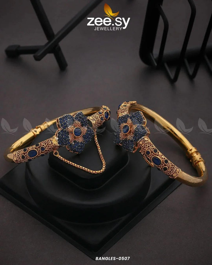 Floral Bold Gemstone Bangles Blue Bangles - Zeesy Jewellery Pakistan | Premium Artificial & Imitation Jewellery