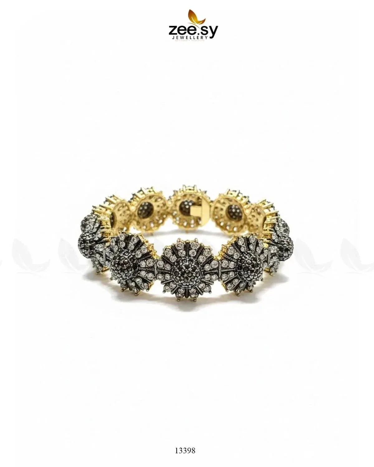 Regal Two-Tone Floral Cluster Bangle Bangles - Zeesy Jewellery Pakistan | Premium Artificial & Imitation Jewellery