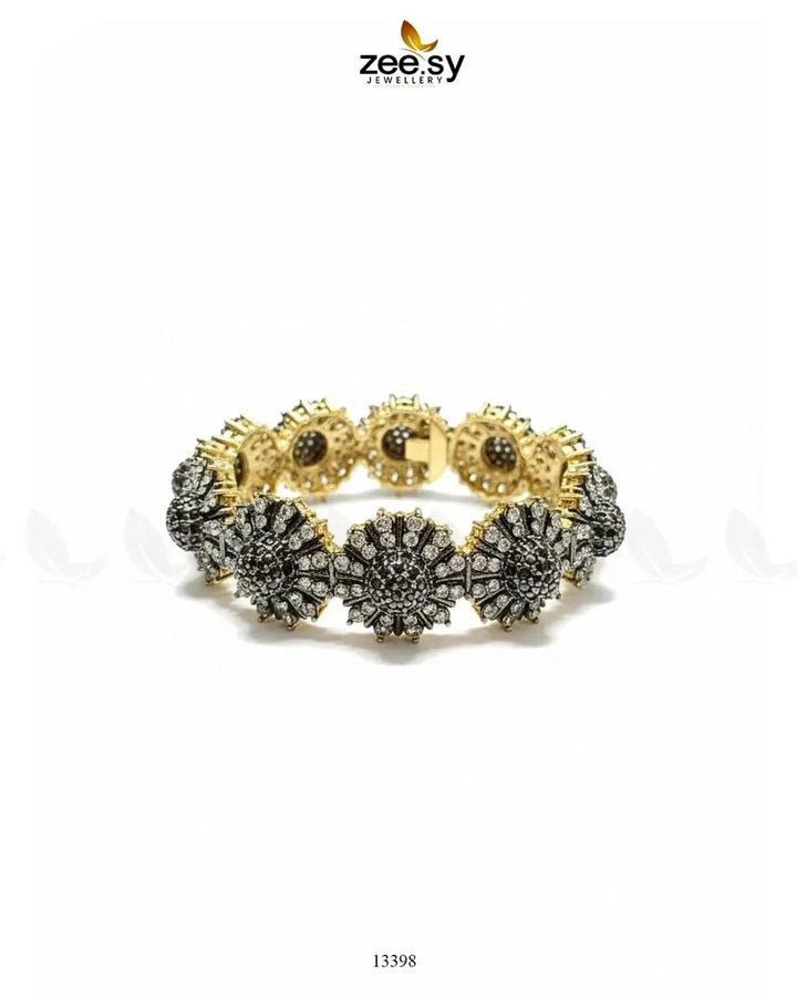 Regal Two-Tone Floral Cluster Bangle Bangles - Zeesy Jewellery Pakistan | Premium Artificial & Imitation Jewellery