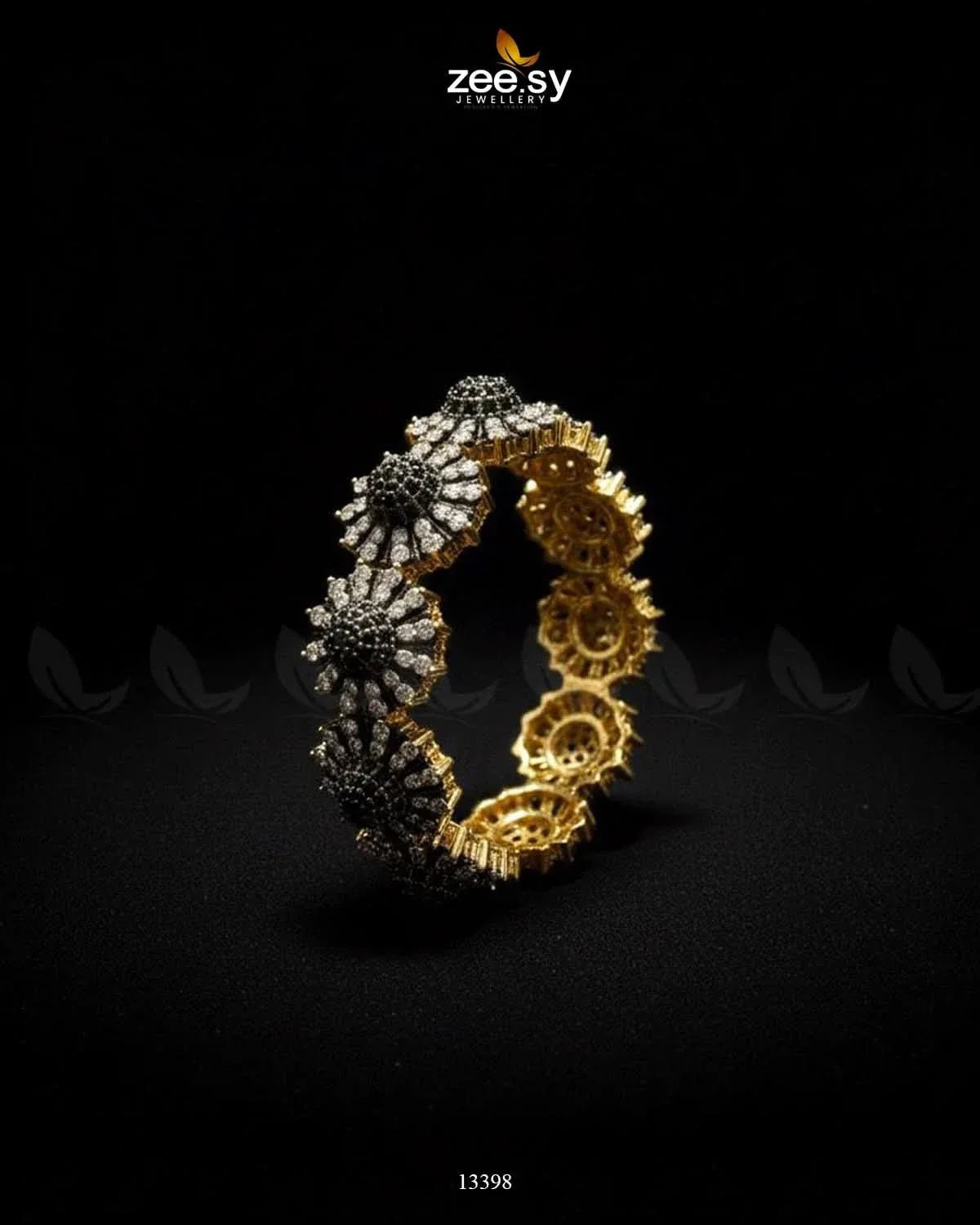 Regal Two-Tone Floral Cluster Bangle Black Bangles - Zeesy Jewellery Pakistan | Premium Artificial & Imitation Jewellery