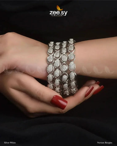 Nerium Bangles Silver White BANGLES - Zeesy Jewellery Pakistan | Premium Artificial & Imitation Jewellery