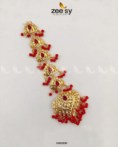 Bloom Gemstone Faux Pearl Bindiya Full Red bindiya - Zeesy Jewellery Pakistan | Premium Artificial & Imitation Jewellery