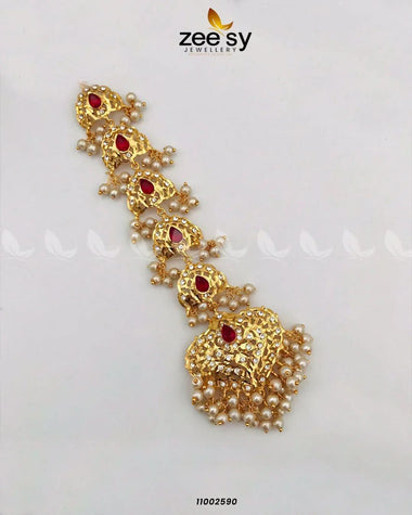 Bloom Gemstone Faux Pearl Bindiya Red Pearl bindiya - Zeesy Jewellery Pakistan | Premium Artificial & Imitation Jewellery