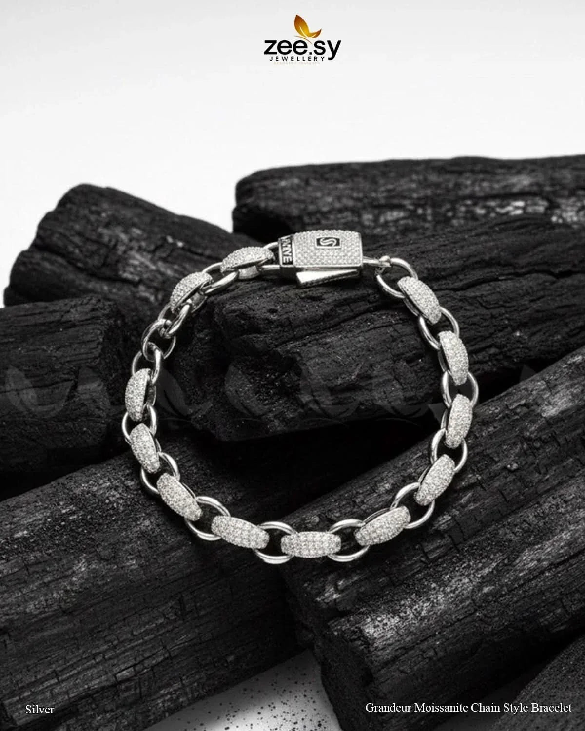 Grandeur Moissanite Charm Style Bracelet Silver Bracelet - Zeesy Jewellery Pakistan | Premium Artificial & Imitation Jewellery