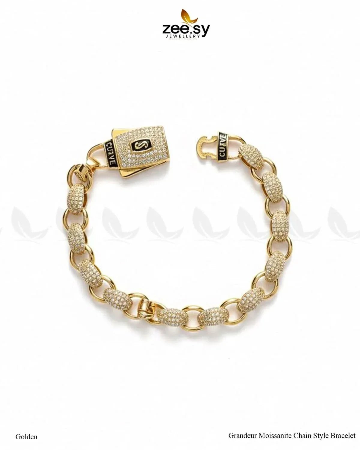 Grandeur Moissanite Charm Style Bracelet Golden Bracelet - Zeesy Jewellery Pakistan | Premium Artificial & Imitation Jewellery