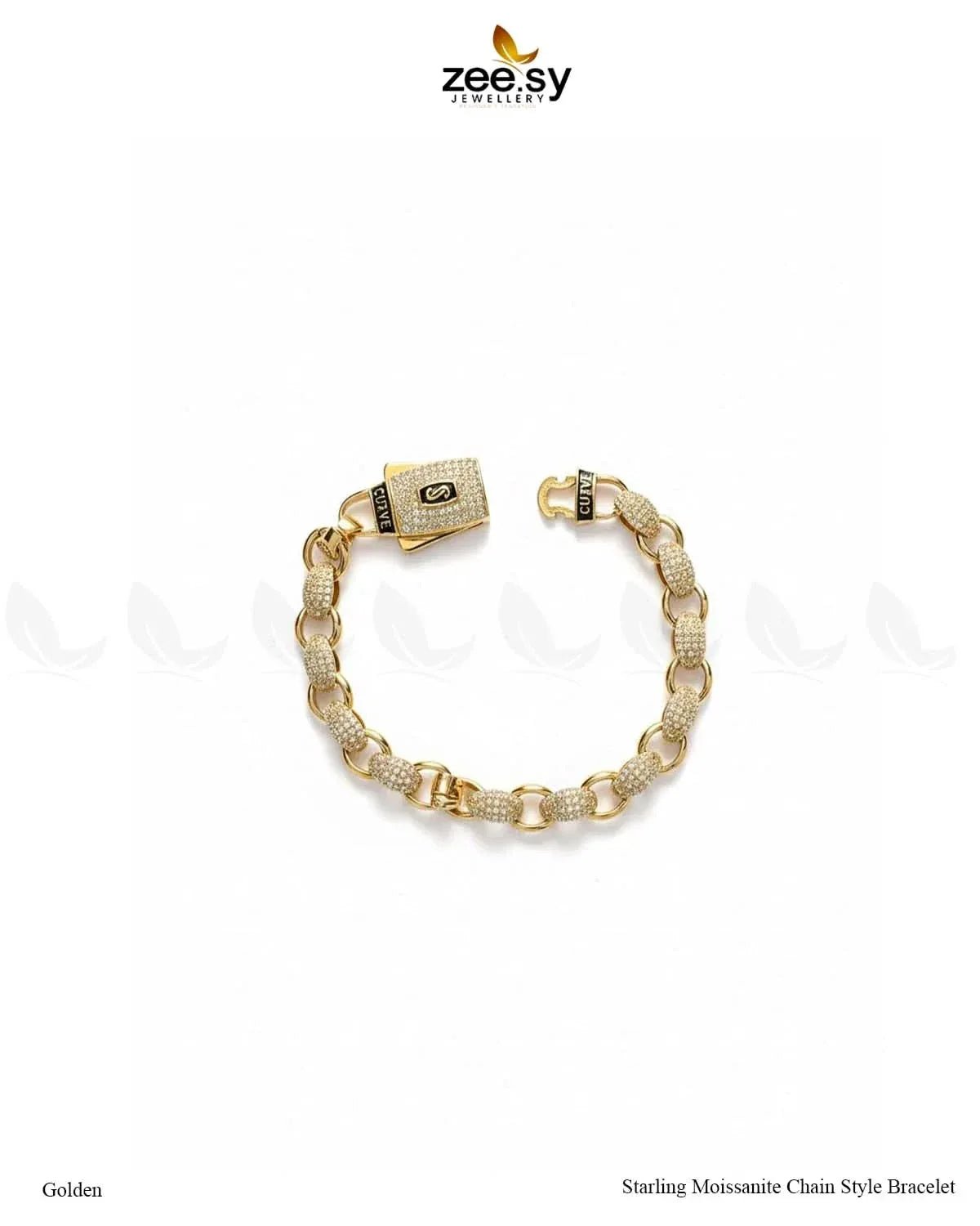 Starling Moissanite Charm Style Bracelet Golden Bracelet - Zeesy Jewellery Pakistan | Premium Artificial & Imitation Jewellery