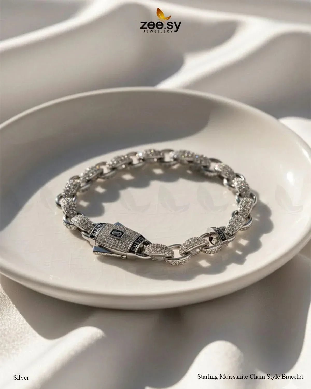 Starling Moissanite Charm Style Bracelet Silver Bracelet - Zeesy Jewellery Pakistan | Premium Artificial & Imitation Jewellery