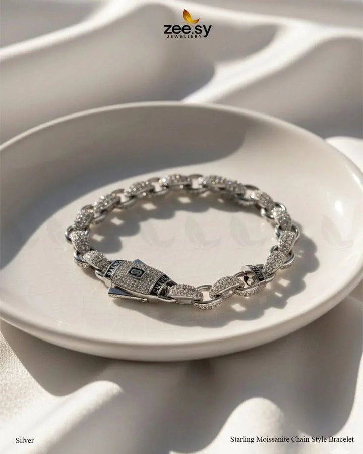 Starling Moissanite Charm Style Bracelet Silver Bracelet - Zeesy Jewellery Pakistan | Premium Artificial & Imitation Jewellery