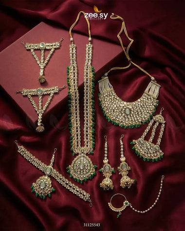 Jeweled Traditionnal Grand Bridal Set Green Bridal - Zeesy Jewellery Pakistan | Premium Artificial & Imitation Jewellery