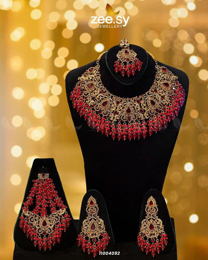 Bridal-0213 Red Bridal Set - Zeesy Jewellery Pakistan | Premium Artificial & Imitation Jewellery