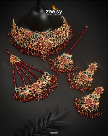 Primrose Bridal Set Red Bridal Set - Zeesy Jewellery Pakistan | Premium Artificial & Imitation Jewellery