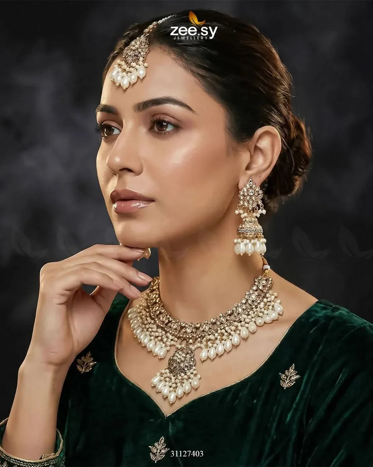 Shahi Qatra CutStone Bridal Set Bridal Set - Zeesy Jewellery Pakistan | Premium Artificial & Imitation Jewellery