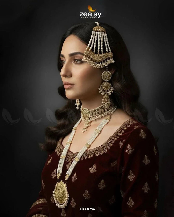 Regal Pearl Jhoomar Bridal Set Bridal Set - Zeesy Jewellery Pakistan | Premium Artificial & Imitation Jewellery