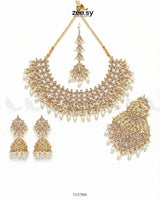Imperial Malachite Gems Bridal Set Golden White Bridal Set - Zeesy Jewellery Pakistan | Premium Artificial & Imitation Jewellery