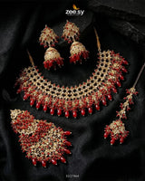 Imperial Malachite Gems Bridal Set Golden Red Bridal Set - Zeesy Jewellery Pakistan | Premium Artificial & Imitation Jewellery