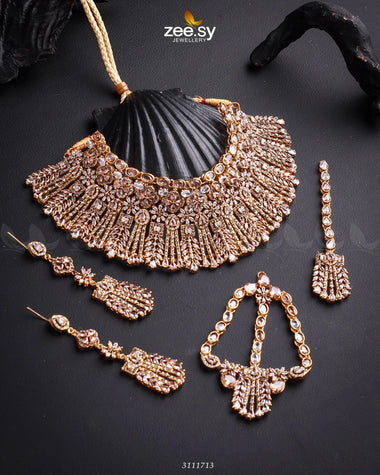Momina Bridal Sets Golden Champagne Bridal Set - Zeesy Jewellery Pakistan | Premium Artificial & Imitation Jewellery