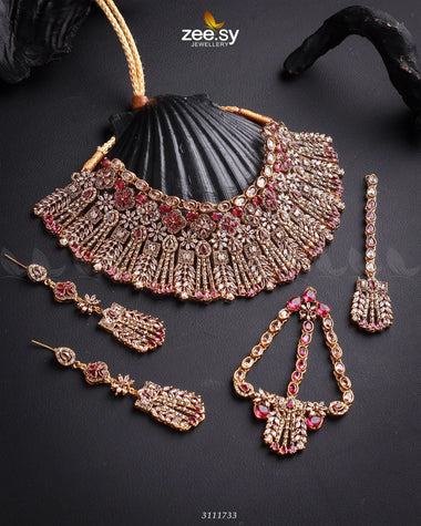 Momina Bridal Sets Golden Ruby Bridal Set - Zeesy Jewellery Pakistan | Premium Artificial & Imitation Jewellery