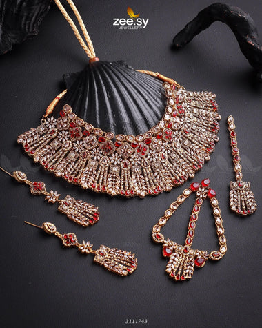 Momina Bridal Sets Golden Red Bridal Set - Zeesy Jewellery Pakistan | Premium Artificial & Imitation Jewellery