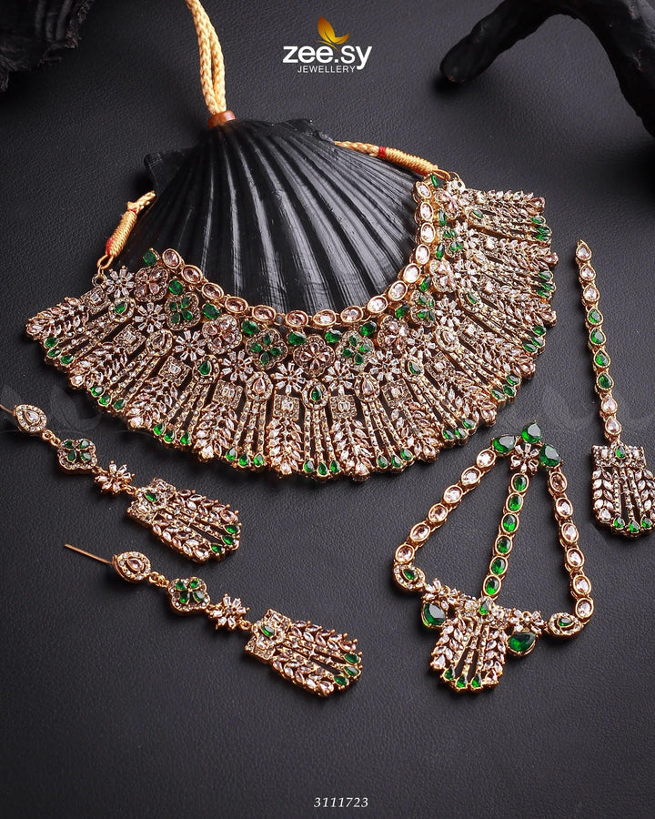 Momina Bridal Sets Golden Green Bridal Set - Zeesy Jewellery Pakistan | Premium Artificial & Imitation Jewellery